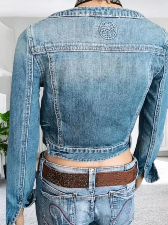 Veste jean La Mode Est à Vous, coupe cropped , col rond large - photo numéro 4