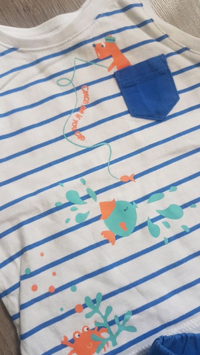 Ensemble été débardeur rayé bleu marcel short in extenso 6 mois - photo numéro 4