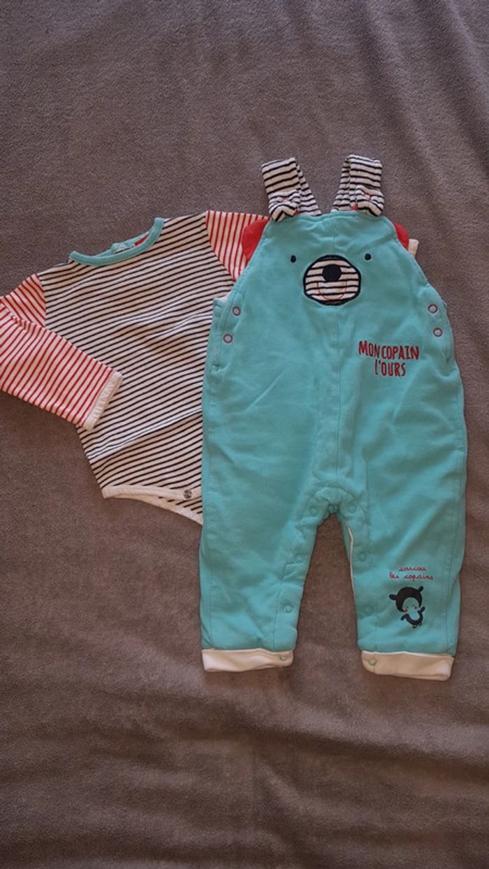 Ensemble salopette et bodies 9 mois - photo numéro 2