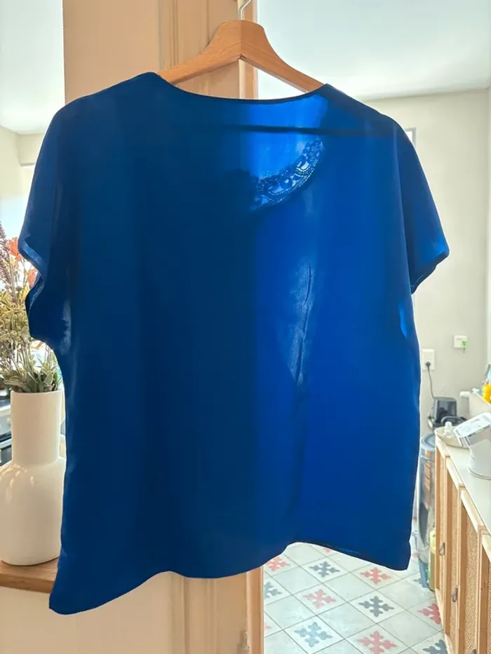 Blouse bleue fluide à col brodé - Taille L - photo numéro 2