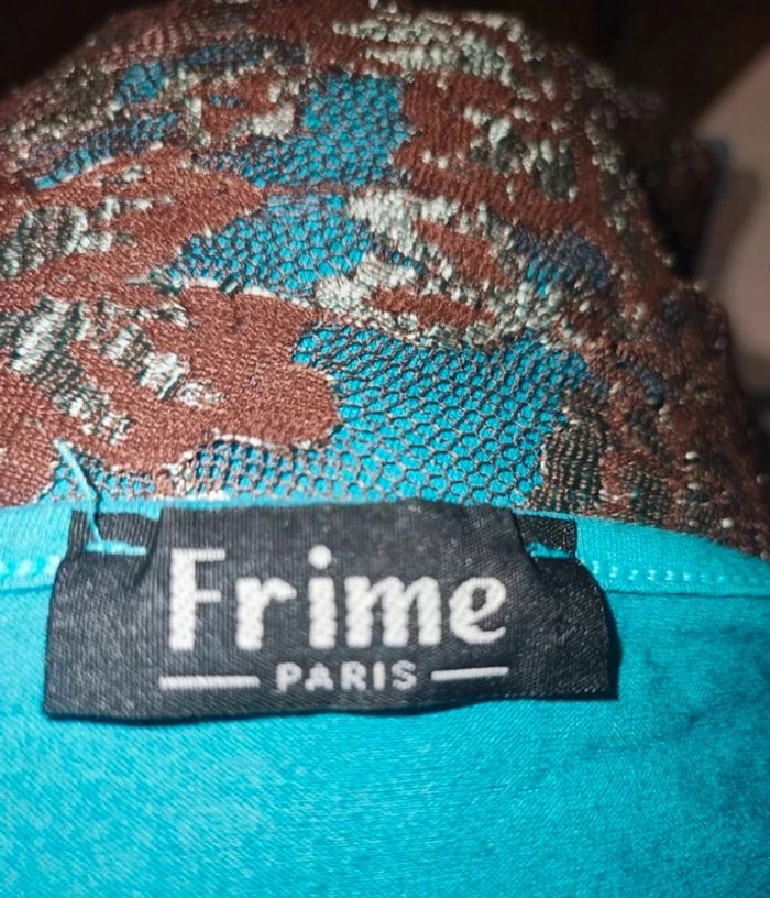 💎haut blouse cache coeur femme dentelle marron et bleu turquoise t xs 34 S 36 - photo numéro 4