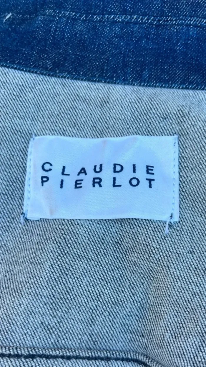 💕 veste en jean bleue marine avec galon rouge taille 40 L #claudiepierlot - photo numéro 8