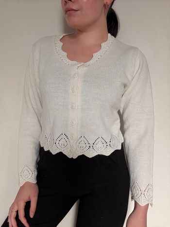 Cardigan blanc col rond S/M - minimaliste chic ainsi soit nous