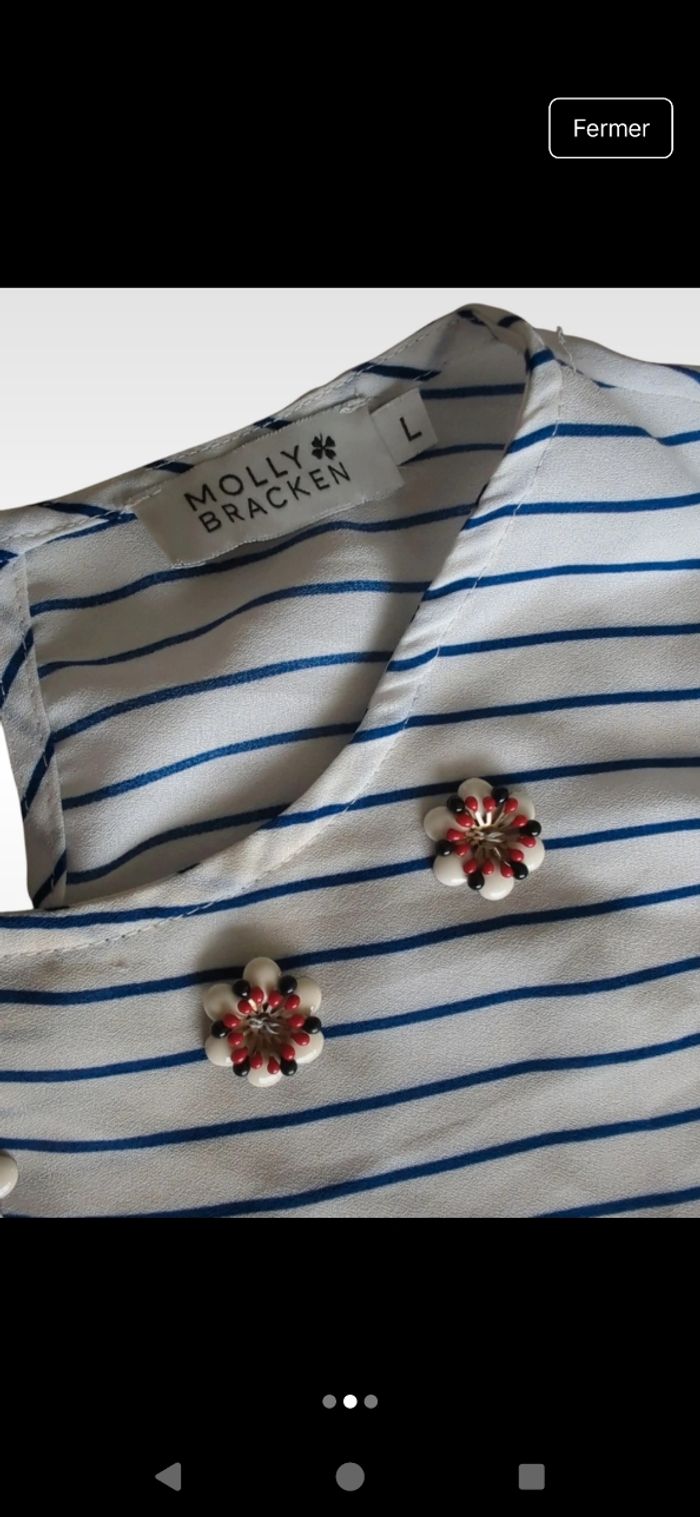 Tee-shirt Molly Bracken marinière fleur taille L - photo numéro 2