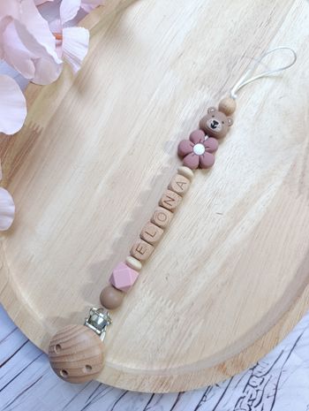 Attache tétine fleur ourson