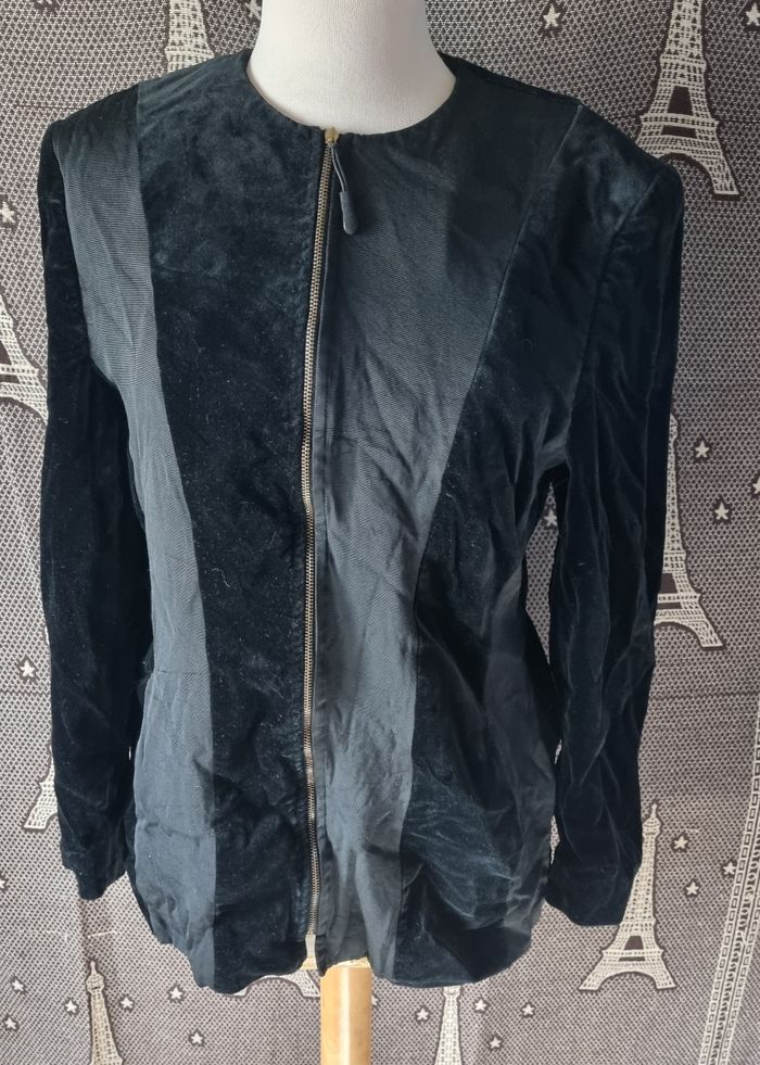 Veste zippée noir bi-matiere taille 40