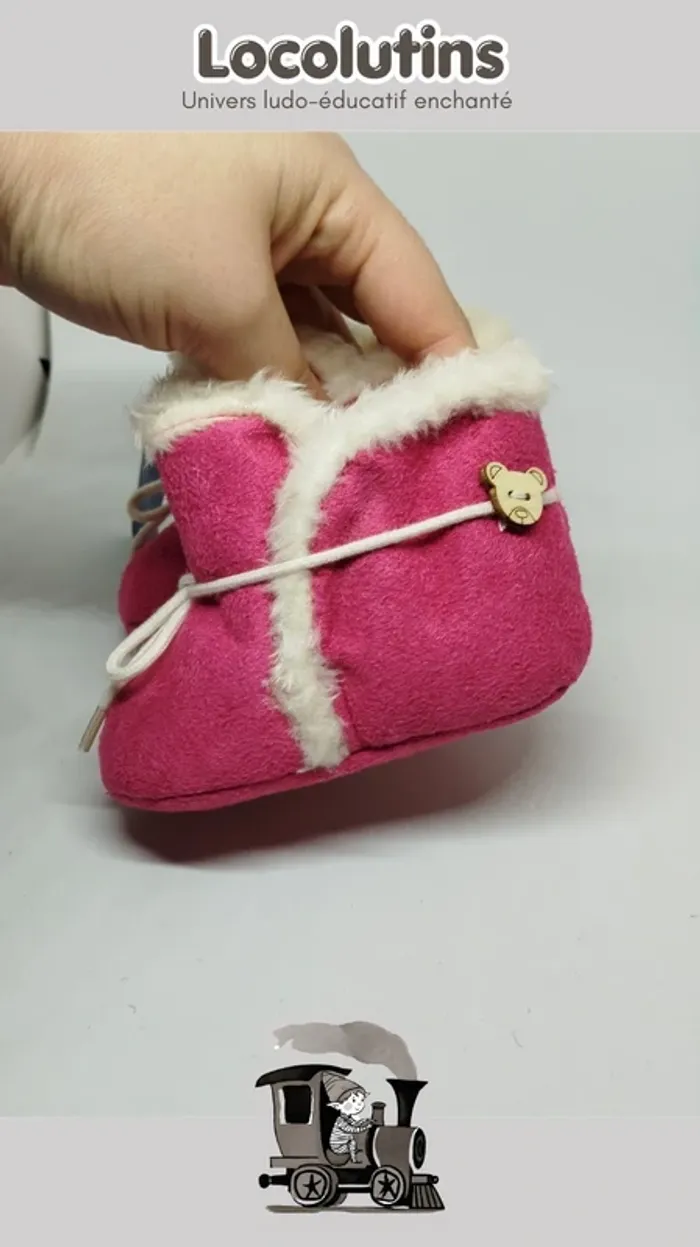 🚂 Chaussons fourrés bébé ▪ rose taille 20 - photo numéro 4