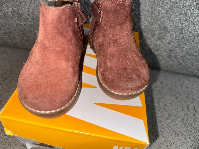 Chaussures bottines premiers pas tout cuir et daim bordeaux rose/doré NA! - photo numéro 4