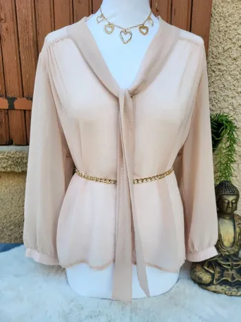Chemise voile cravate asymétrique rose atmosphère taille 48