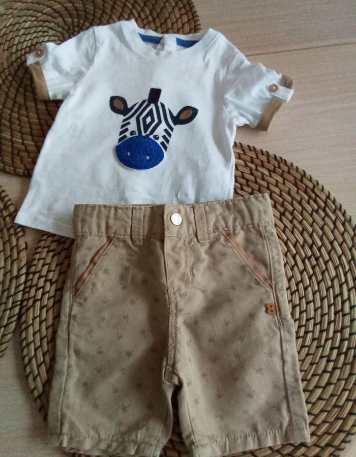 Lot pantalon+ bermuda + tee shirt + chapeau Obaibi taille 3 mois - photo numéro 2