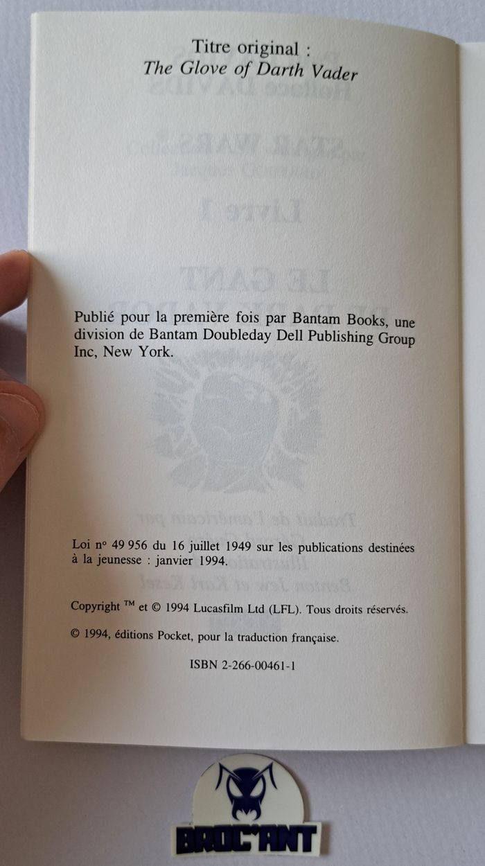 Roman Star Wars Le Gant de Dark Vador Pocket Junior 1994 - photo numéro 5