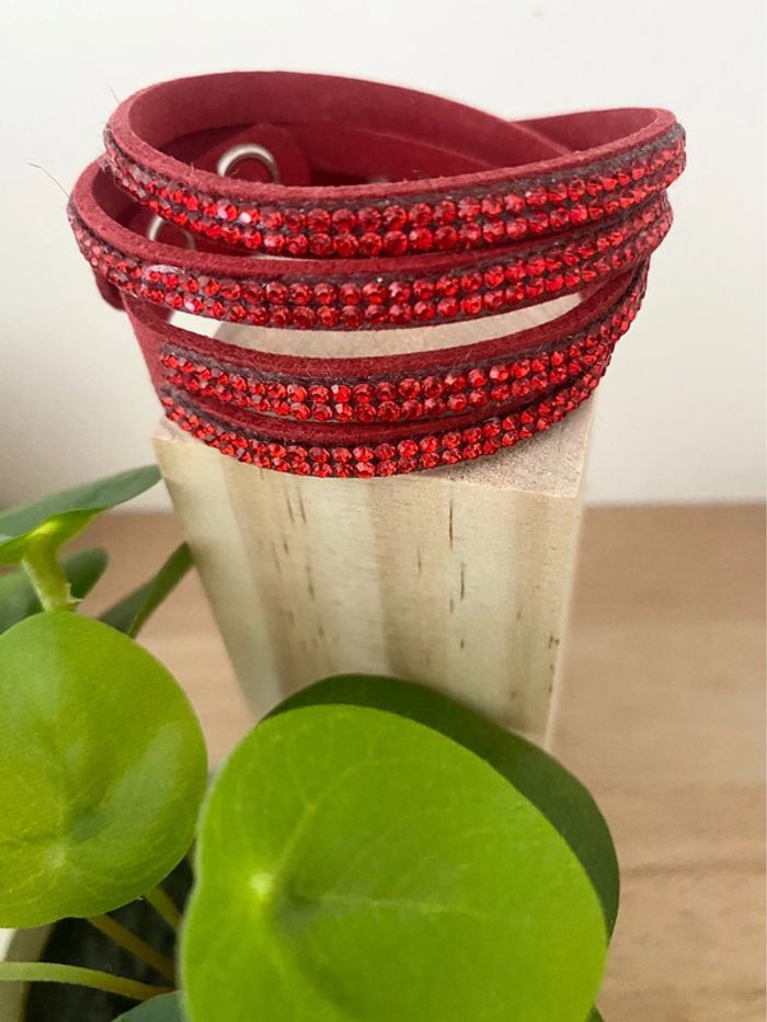 Bracelet double tour strass rouge
