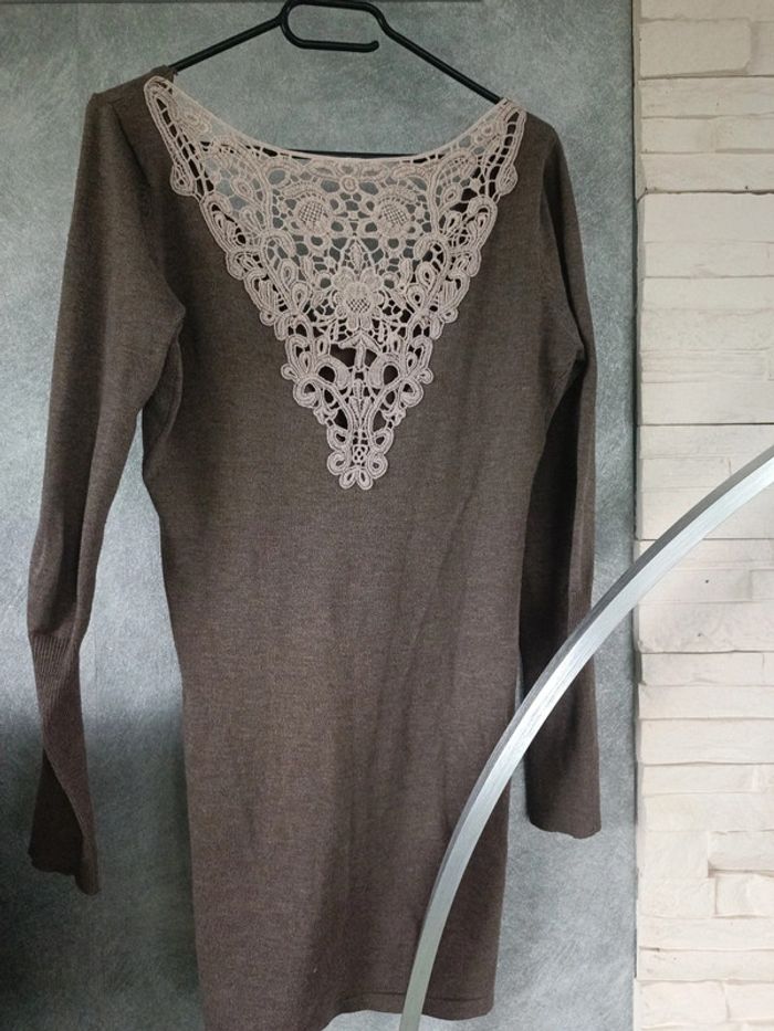Robe pull dentelle marron - photo numéro 2
