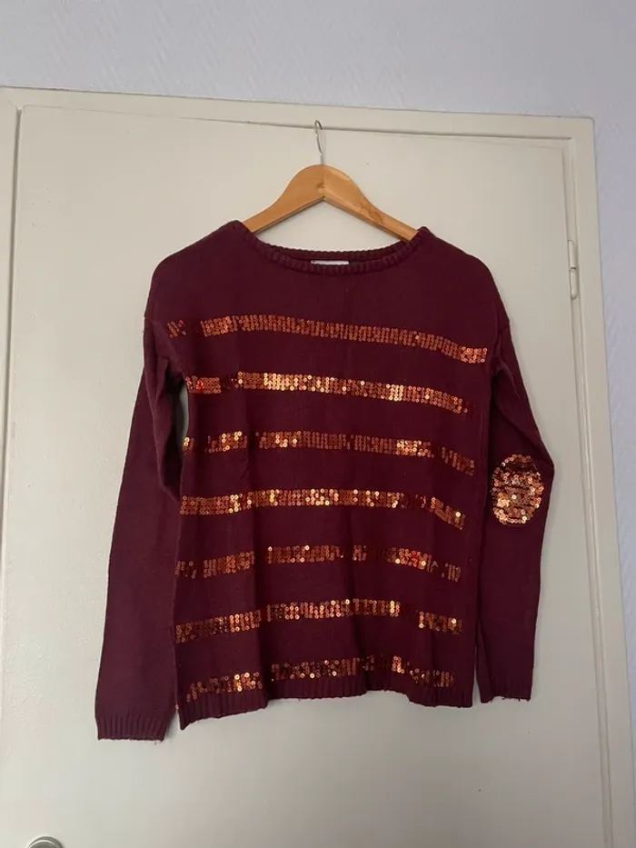 Pull à paillettes bordeaux - photo numéro 3