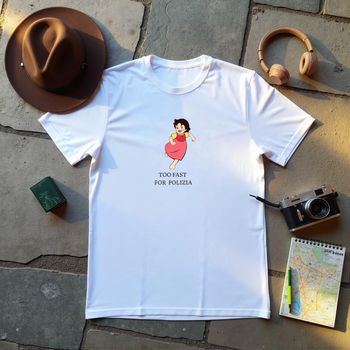 T-shirt rose Heidi - Too Fast For Polizia - Impression DTF