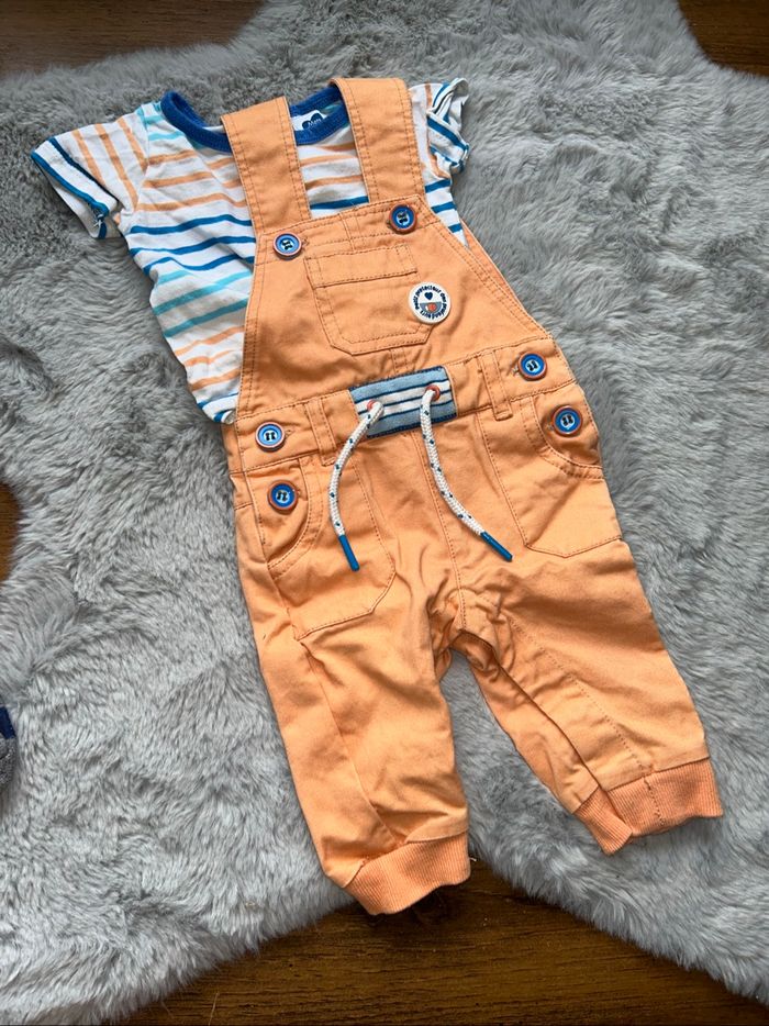 Ensemble salopette orange - 3 mois - Mots d’enfants