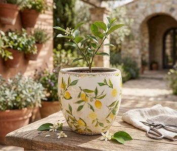 🍋 Pot de Fleurs "Esprit Riviera" en Céramique – Motif Citrons