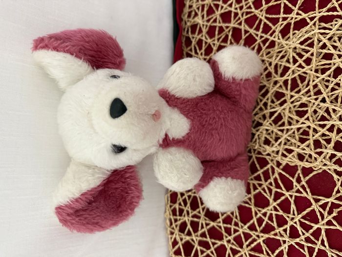 VINTAGE Ancienne Peluche doudou Souris blanche mauve parme rose Lila 20 cm Nounours - photo numéro 5