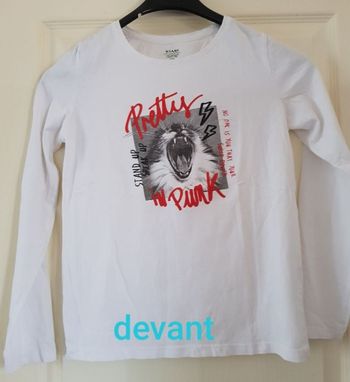 Tshirt blanc manches longues, photo chat miaule + inscription rouge Pretty in Punk