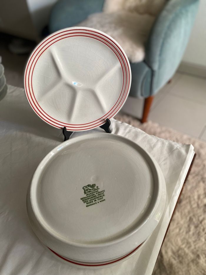 Lot de 6 assiettes à fondue vintage - Ceraminter Firenze - Année 60, filets rouges - très bon état - photo numéro 5
