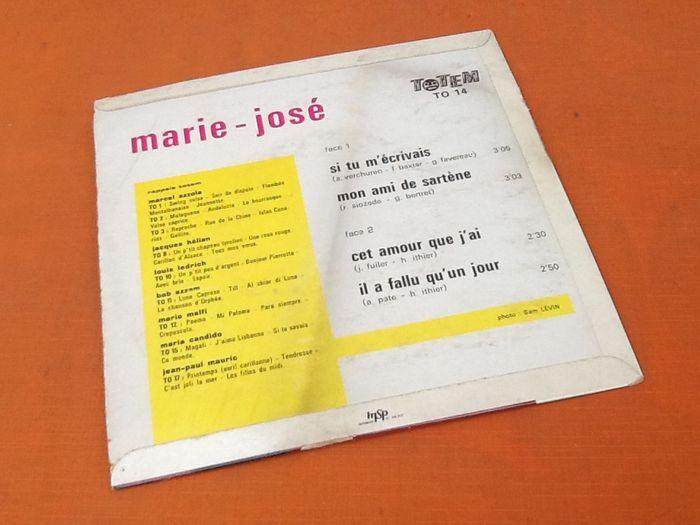 Vinyle 45 tours Marie-José Si tu m' écrivais (1966) TO 14 TOTEM - photo numéro 5