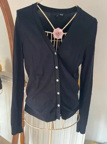 🍍 Gilet cardigan noir femme fine maille M