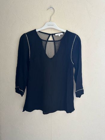 Élégante blouse femme noire avec manches 3/4 col en V taille M Grace&Mila