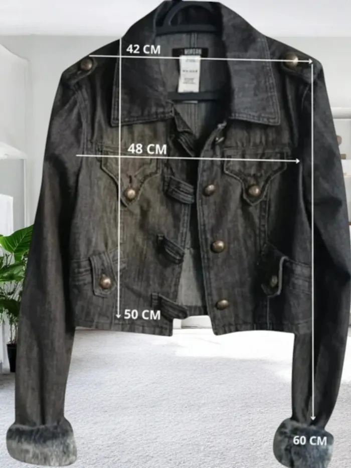 Veste courte jean gris ,Morgan ,coupe droite ,extrémité manches fourrées - photo numéro 9