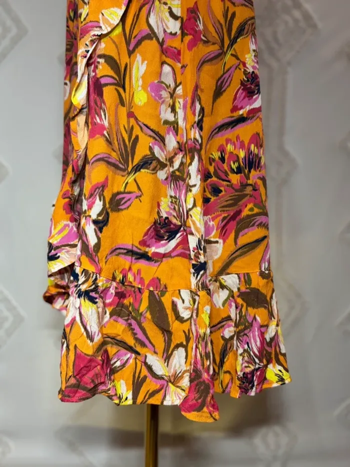 Robe portefeuille fleurie orange fuchsia – Taille 46 – cottage coquette tradwife - photo numéro 8