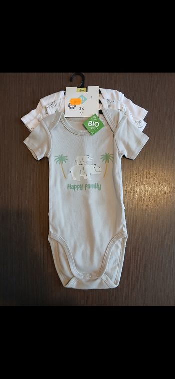 Lot de 3 bodies garçon hippopotame 18 mois