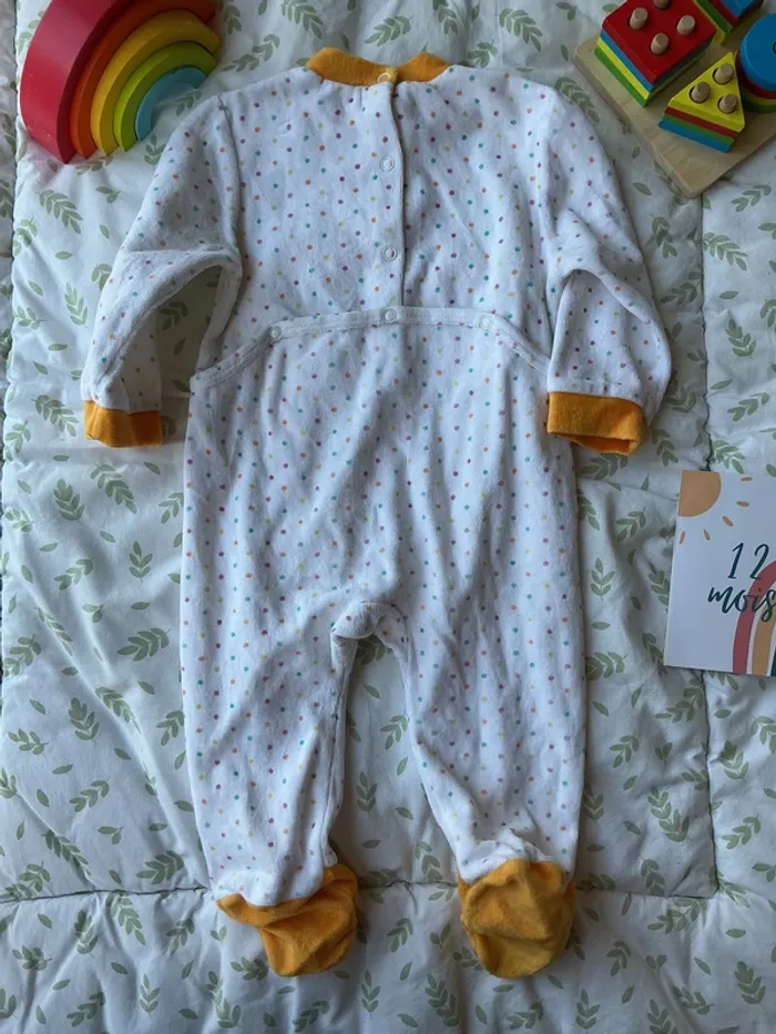 pyjama grenouillère en velours blanc à pois multicolore caramouille 12 mois - photo numéro 7
