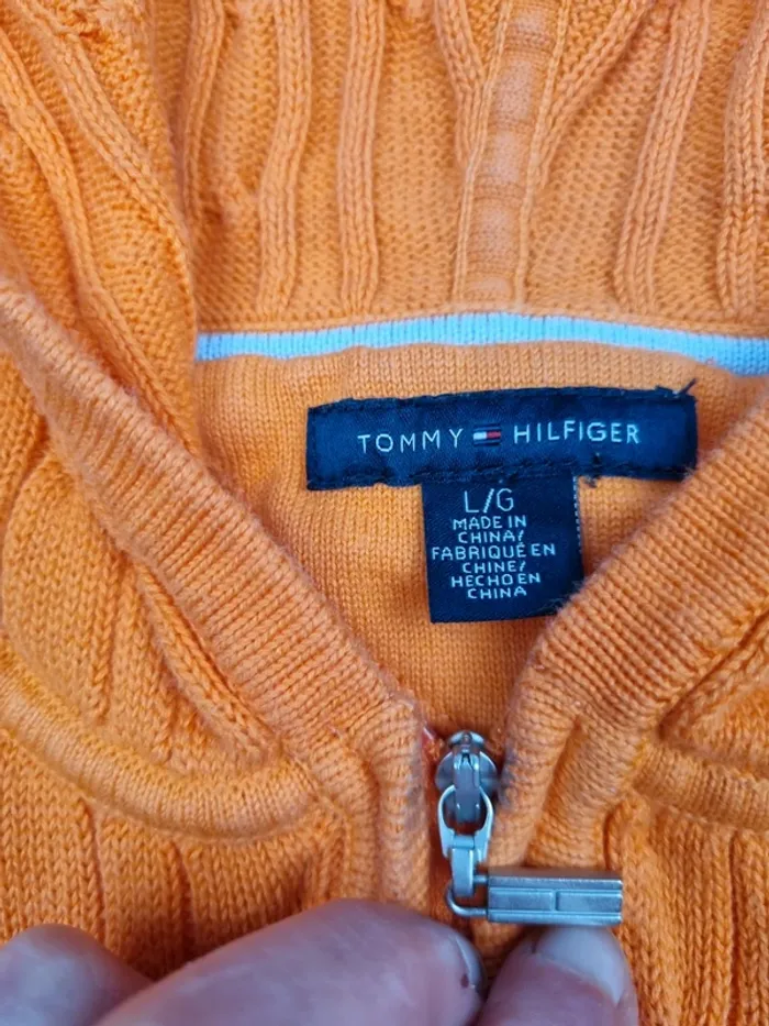Gilet zippé torsadé orange Tommy Hilfiger – Taille L Femme (mesures en photos) - photo numéro 6