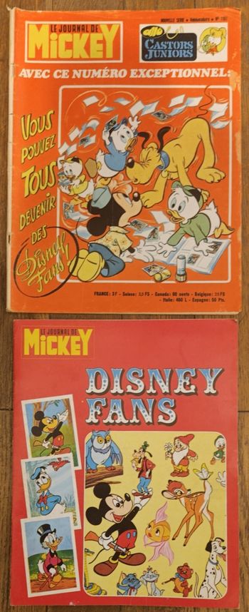 Rare ancien journal de Mickey avec album Disney fans 1974 N°1161 vintage