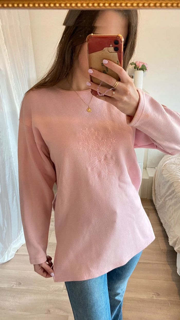 Pull chaud rose pale vintage