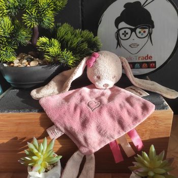 Doudou Lapin Lapin Nina Rose Marron Noeud Coeur Attache Tetine #geektradedoudou