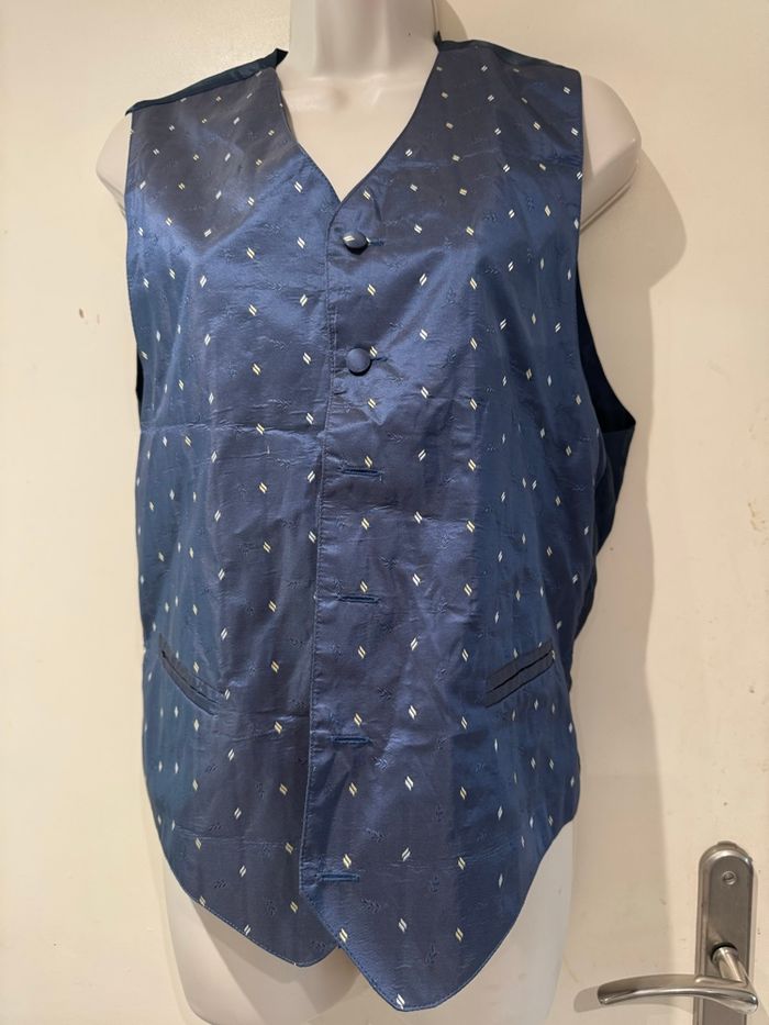 Spencer gilet de costume,, soie taille S bleu, blanc - photo numéro 1