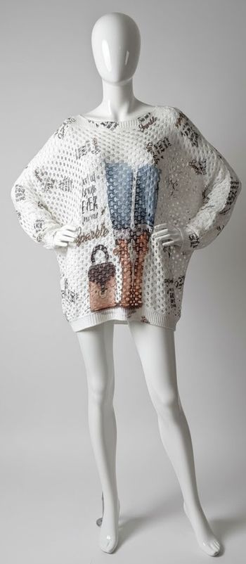 Pull oversize maille ajourée motifs fantaisie