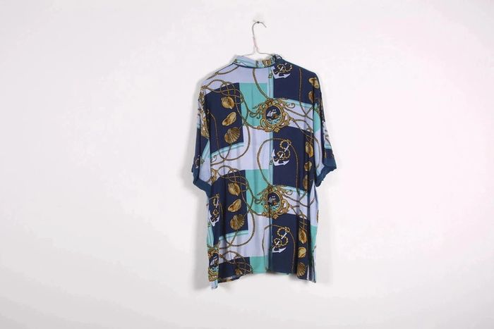Superbe chemisette vintage 80-90's en viscose motif coquillages et dessins marins (#240164) - photo numéro 5