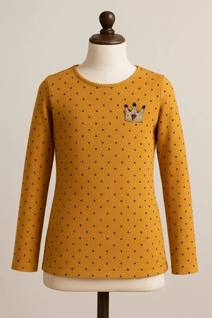 Tee shirt manche longue moutarde a pois noir In Extenso Taille 10 ans - photo numéro 2
