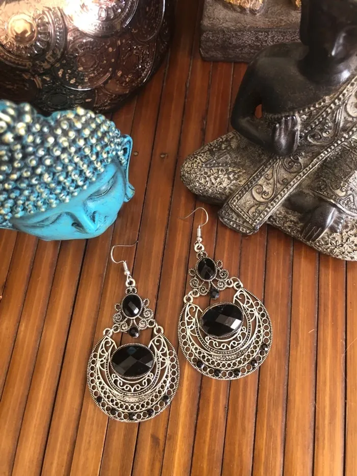 🖤Boucles d’oreilles bohèmes indiennes indian bohemian dangling earrings🖤 - photo numéro 2