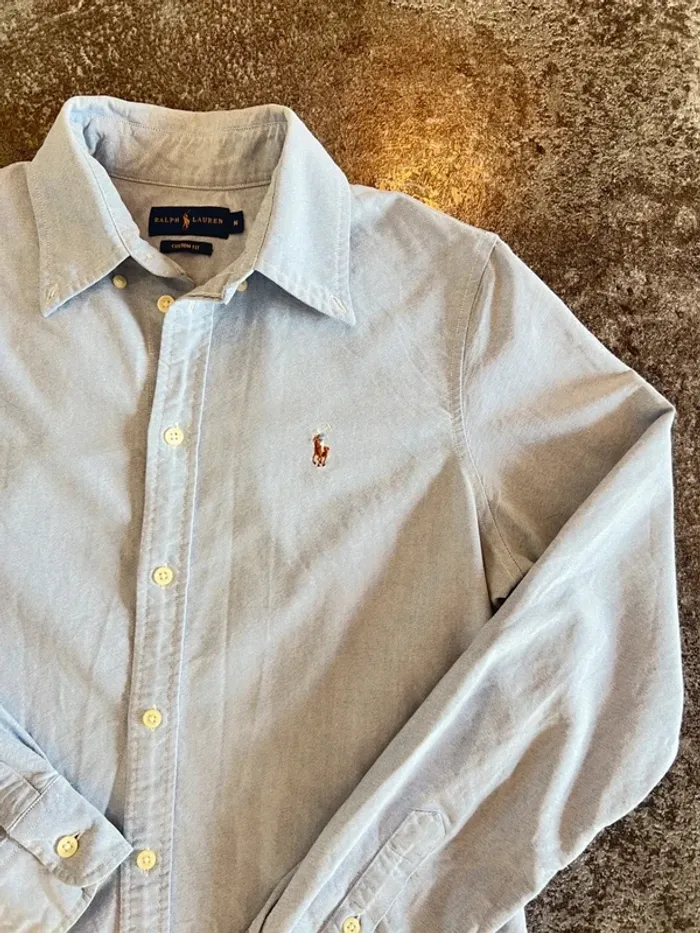 Chemise bleue coton homme Ralph Lauren taille M Camisa azul hombre blu uomo Blaues Hemd Herren - photo numéro 2