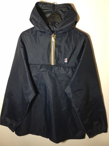 Coupe-vent 1/4zip à capuche pour homme Kway bleu marine fabriqué au Canada taille L 079