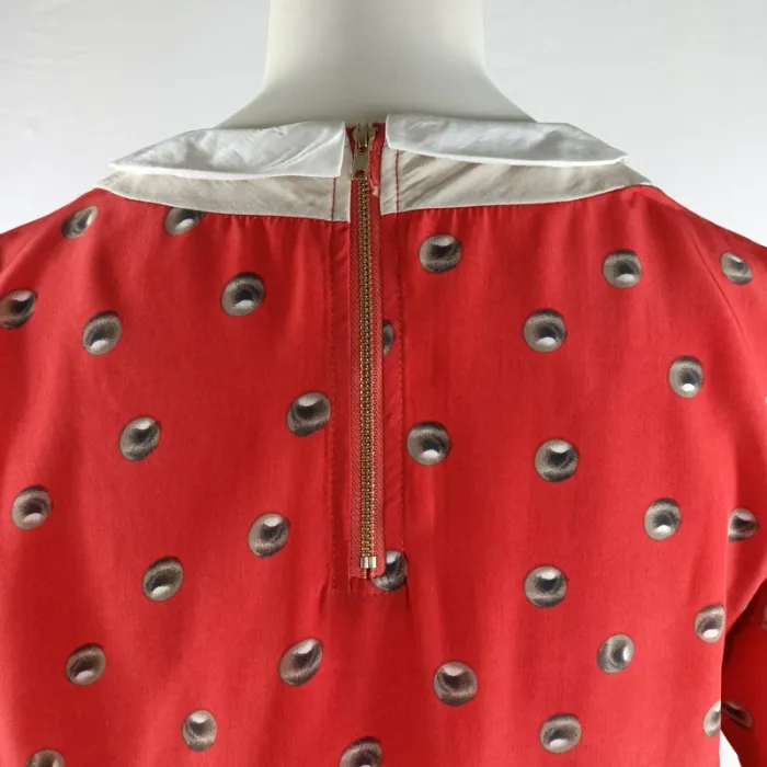 Top rouge à col claudine blanc See U Soon imprimé pois taille S style rétro A1543 - photo numéro 8