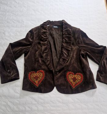 Veste vintage femme  , taille L , marron , poches cœur