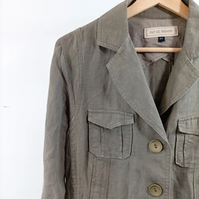 Veste saharienne kaki Mat de Misaine T44 coton lin style casual chic safari été A1531 - photo numéro 4