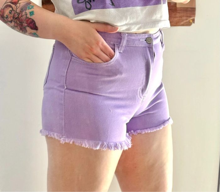 Mini short en jean denim taille haute lila Shein L - photo numéro 5