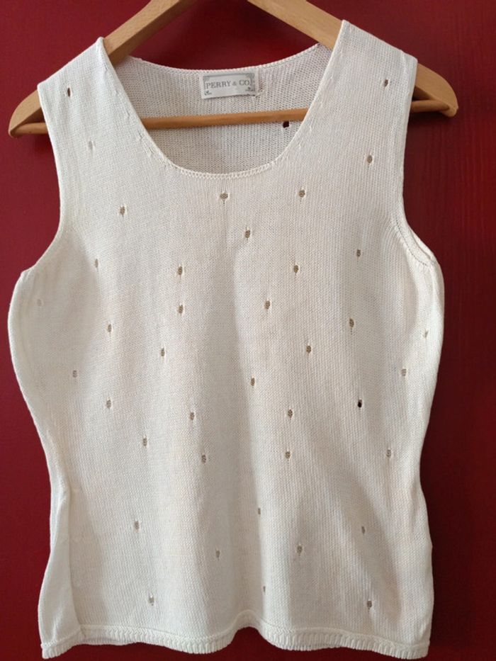 Top Perry & Co 100% coton tricoté t.M, couleur crème, made in Italy