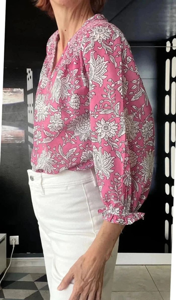 Blouse imprimée en coton bio fushia Libellule - photo numéro 8