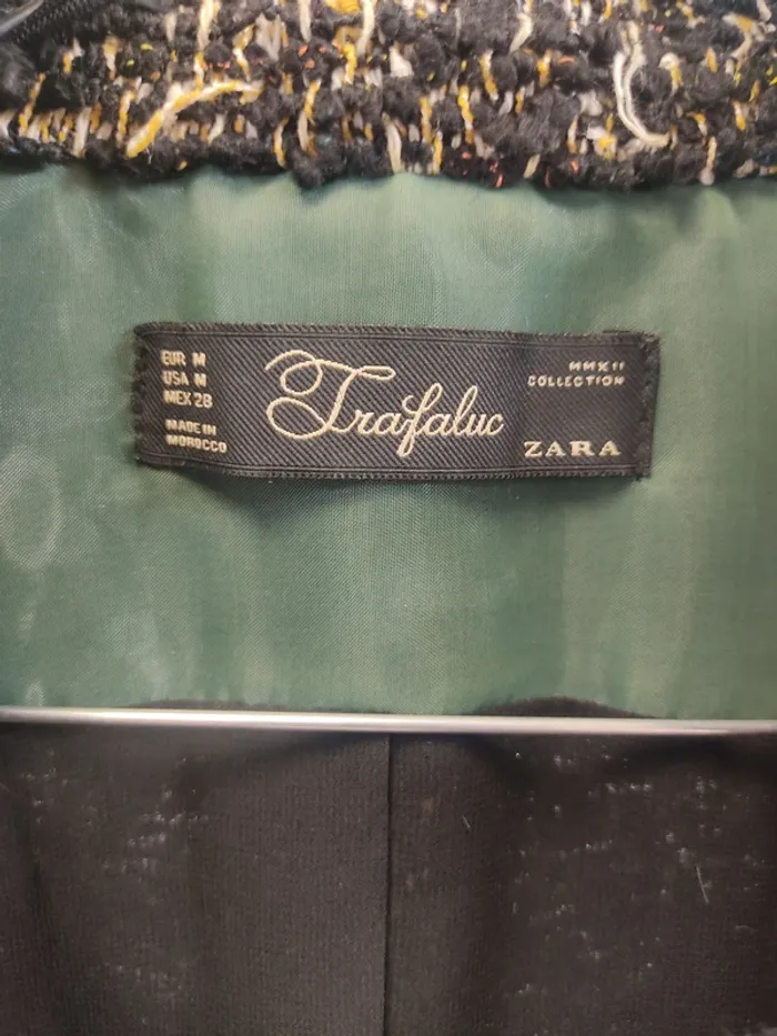Veste en tweed noir et jaune - Zara Trafaluc - taille M, poches à fermeture éclaire A456 - photo numéro 3