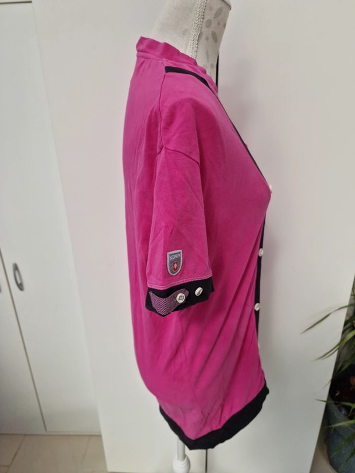 T-Shirt Fashion Rose Fuchsia Noir Blanc Avec Boutons - photo numéro 8